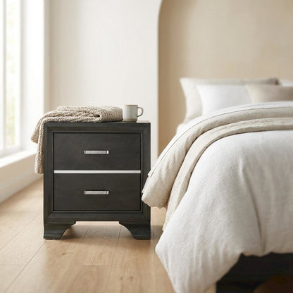 Gray Nightstand with Transitional Style and Spacious Surface for Bedroom Storage