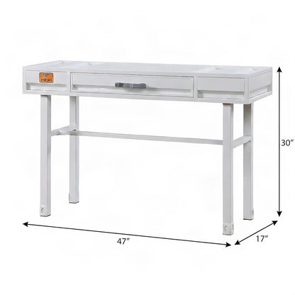 FurniFact Vanity Desk with Industrial Metal Frame and Single Drawer, White