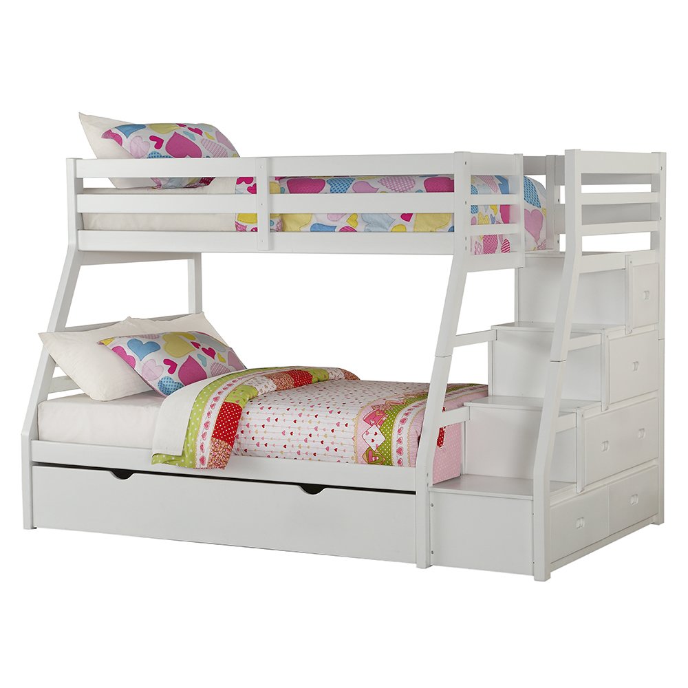 Jason (Storage) Bunk Bed (T/F) w/Trundle (Full) & Storage, White