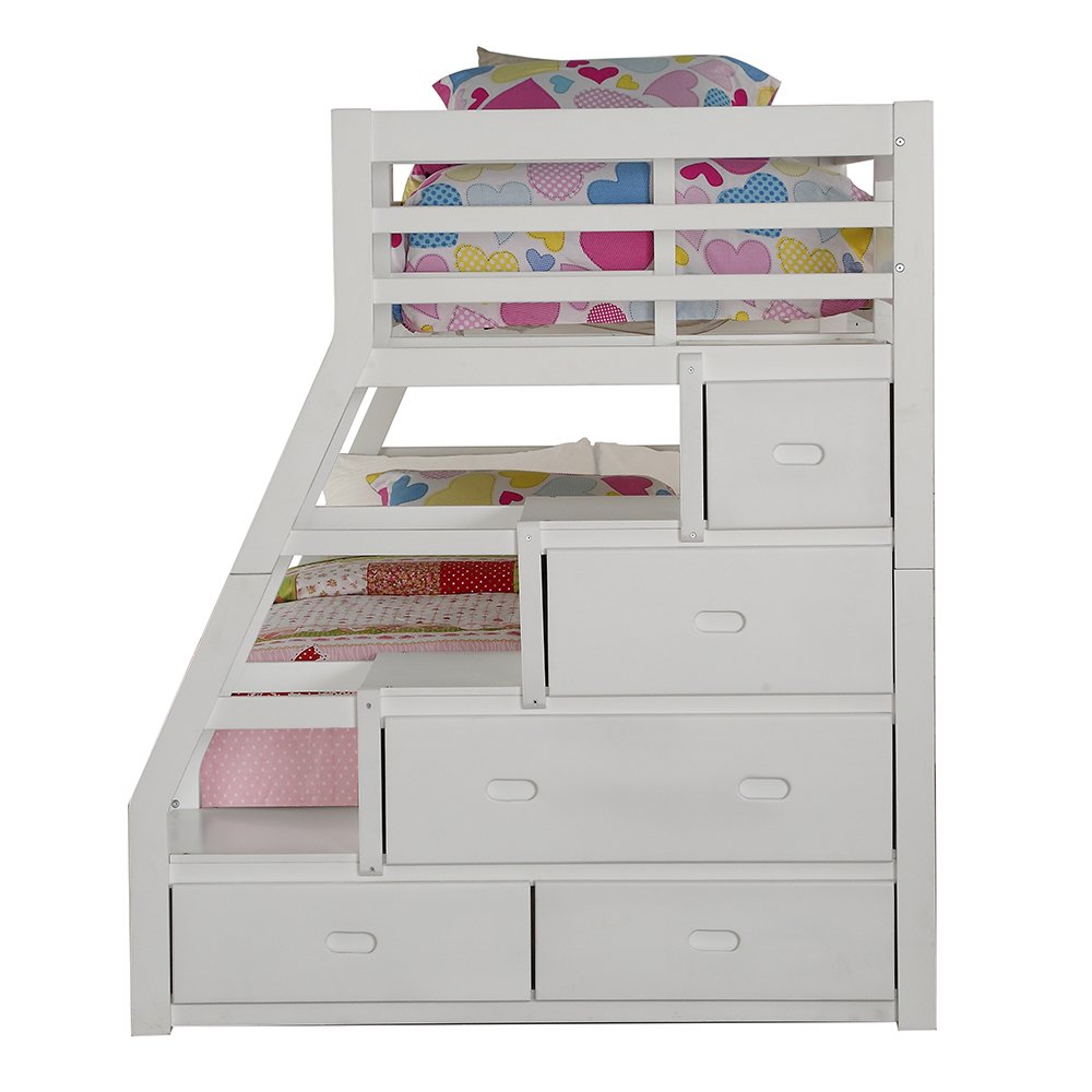 Jason (Storage) Bunk Bed (T/F) w/Trundle (Full) & Storage, White