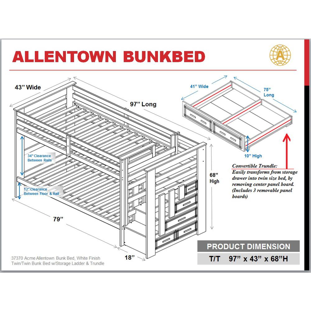 Allentown Bunk Bed (T/T) w/Trundle (Twin) & Storage, White