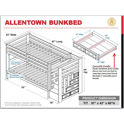 Allentown Bunk Bed (T/T) w/Trundle (Twin) & Storage, White