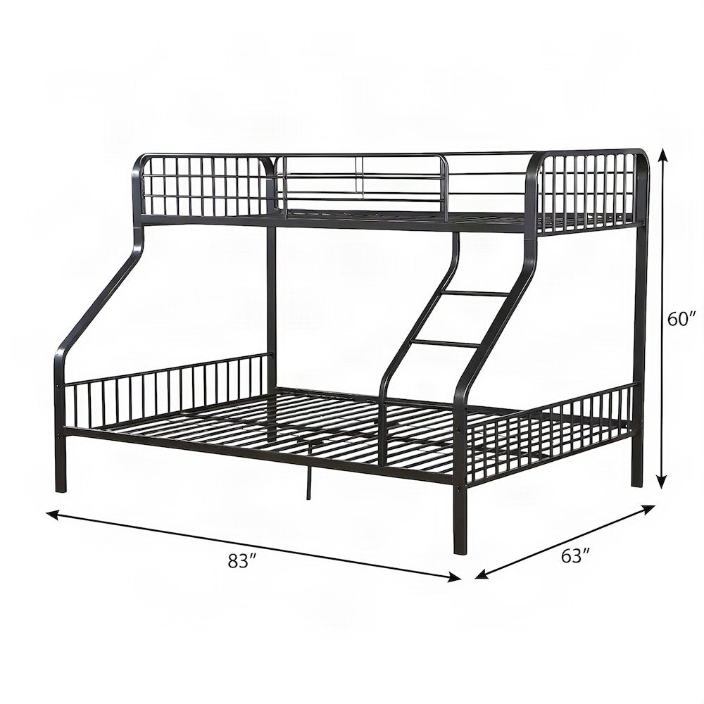 FurniFact Metal Bunk Bed with Twin XL over Queen and Solid Frame, Gunmetal