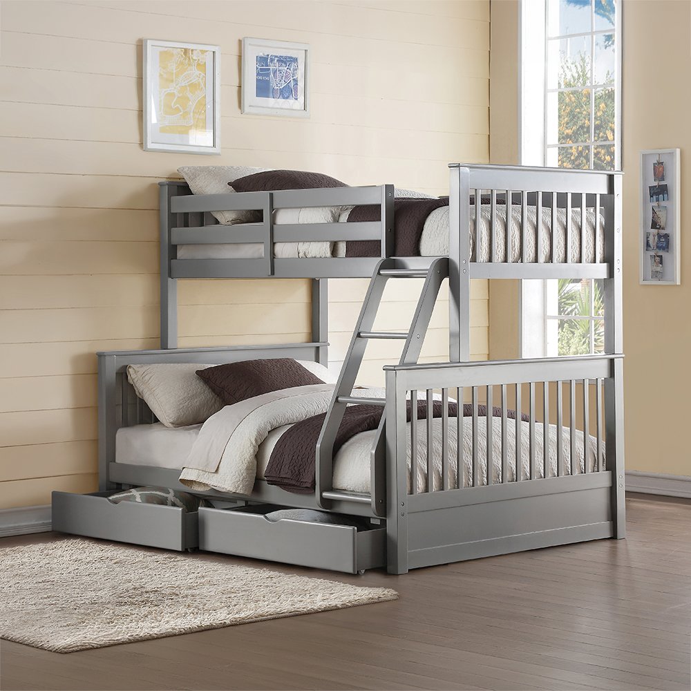 Haley II Bunk Bed (T/F) w/2 Drawers, Gray
