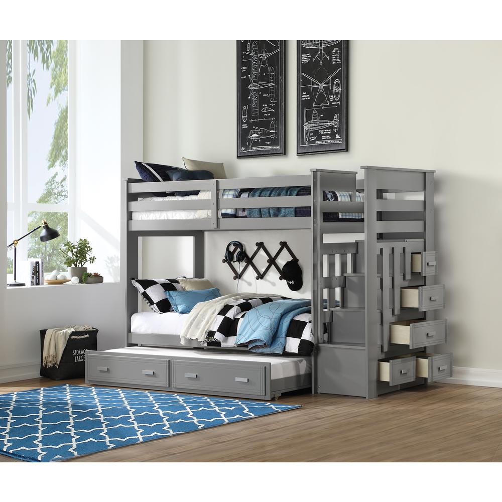 Allentown Bunk Bed (T/T) w/Trundle &Storage, Gray