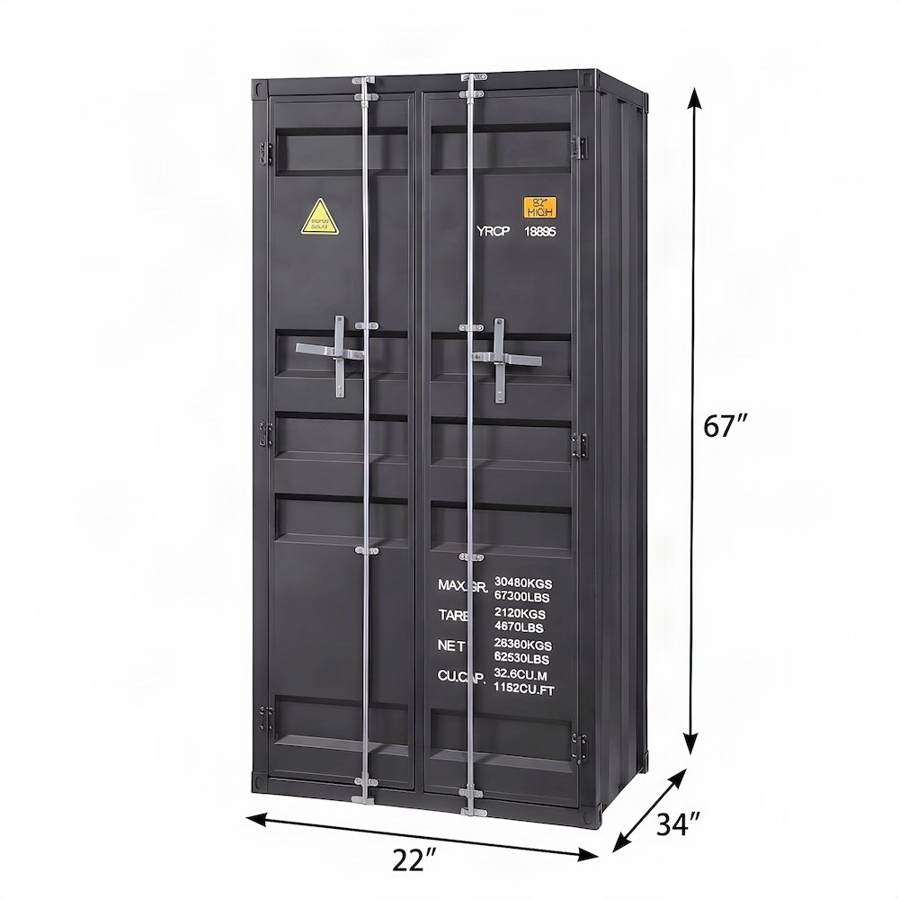 FurniFact Metal Wardrobe with Industrial Steel Frame and Door, Gunmetal