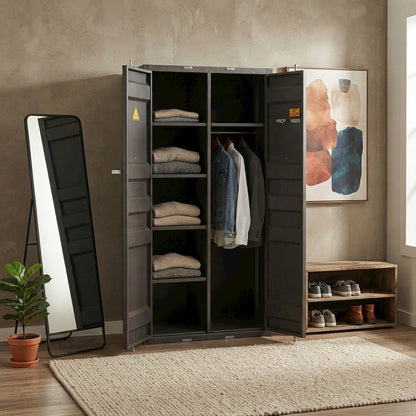 FurniFact Metal Wardrobe with Industrial Steel Frame and Door, Gunmetal