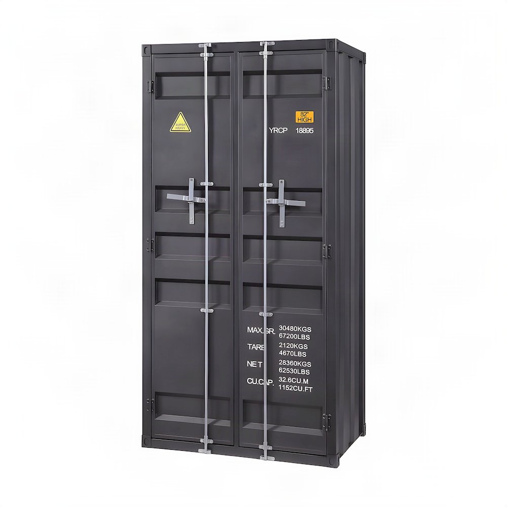 FurniFact Metal Wardrobe with Industrial Steel Frame and Door, Gunmetal