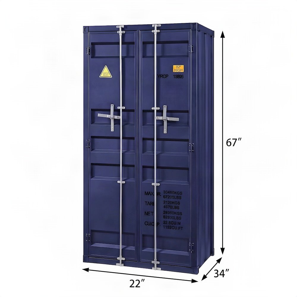 FurniFact Metal Wardrobe with Industrial-Style Frame and Solid Doors, Blue