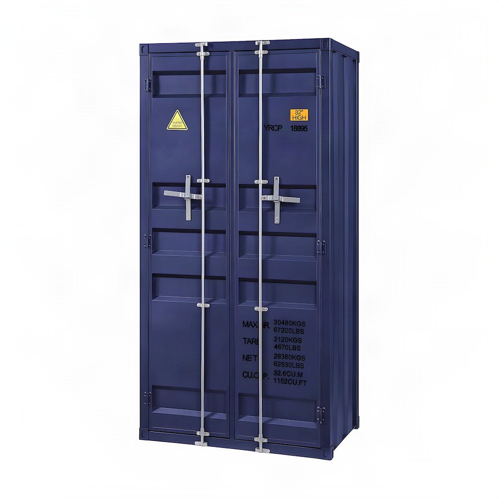 FurniFact Metal Wardrobe with Industrial-Style Frame and Solid Doors, Blue