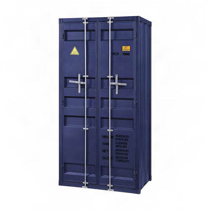 FurniFact Metal Wardrobe with Industrial-Style Frame and Solid Doors, Blue