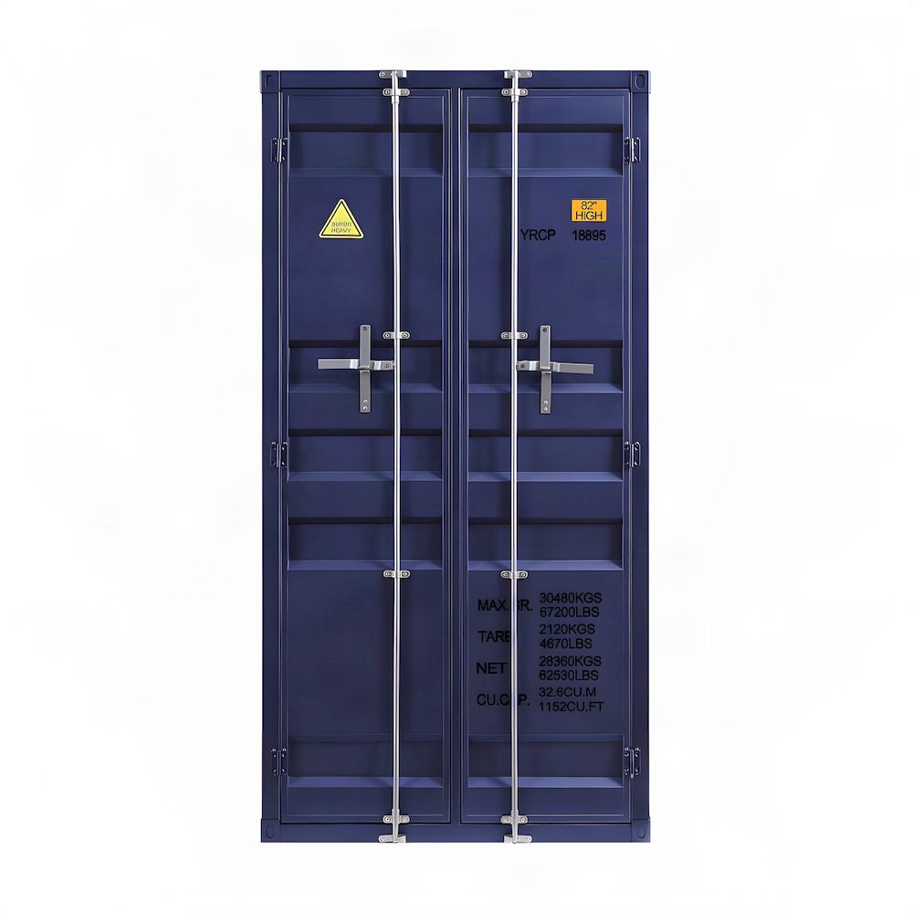 FurniFact Metal Wardrobe with Industrial-Style Frame and Solid Doors, Blue