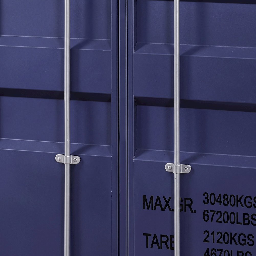 FurniFact Metal Wardrobe with Industrial-Style Frame and Solid Doors, Blue