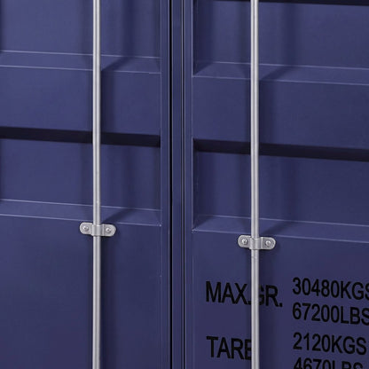 FurniFact Metal Wardrobe with Industrial-Style Frame and Solid Doors, Blue