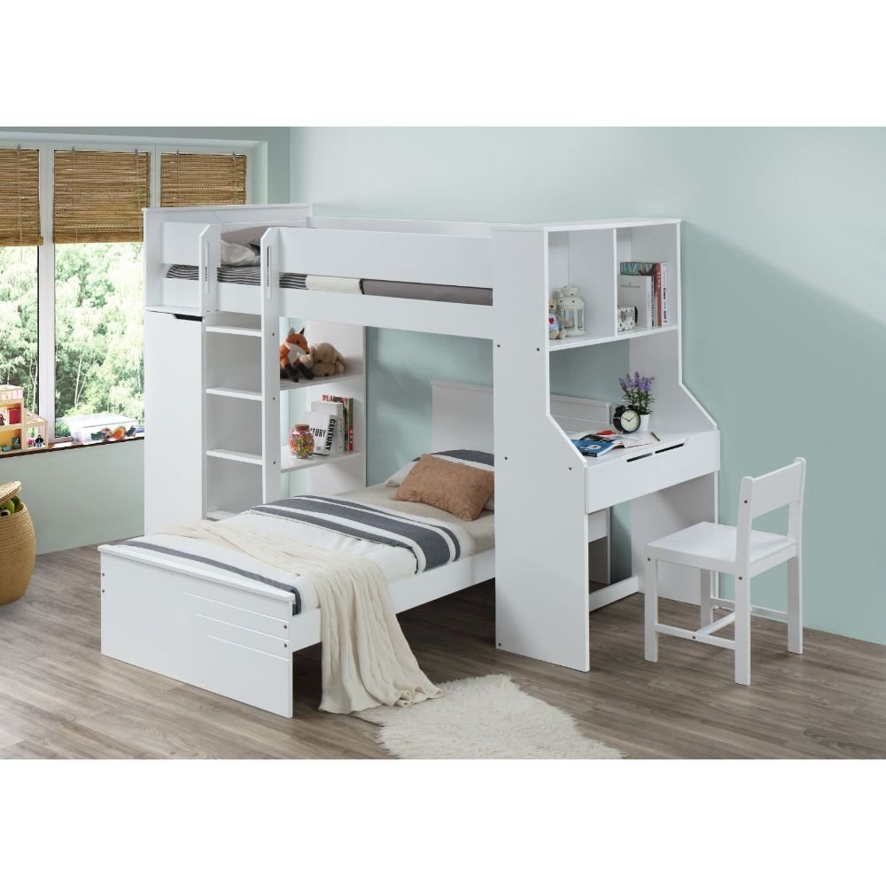 Ragna Twin Loft Bed w/Desk & Wardrobe, White