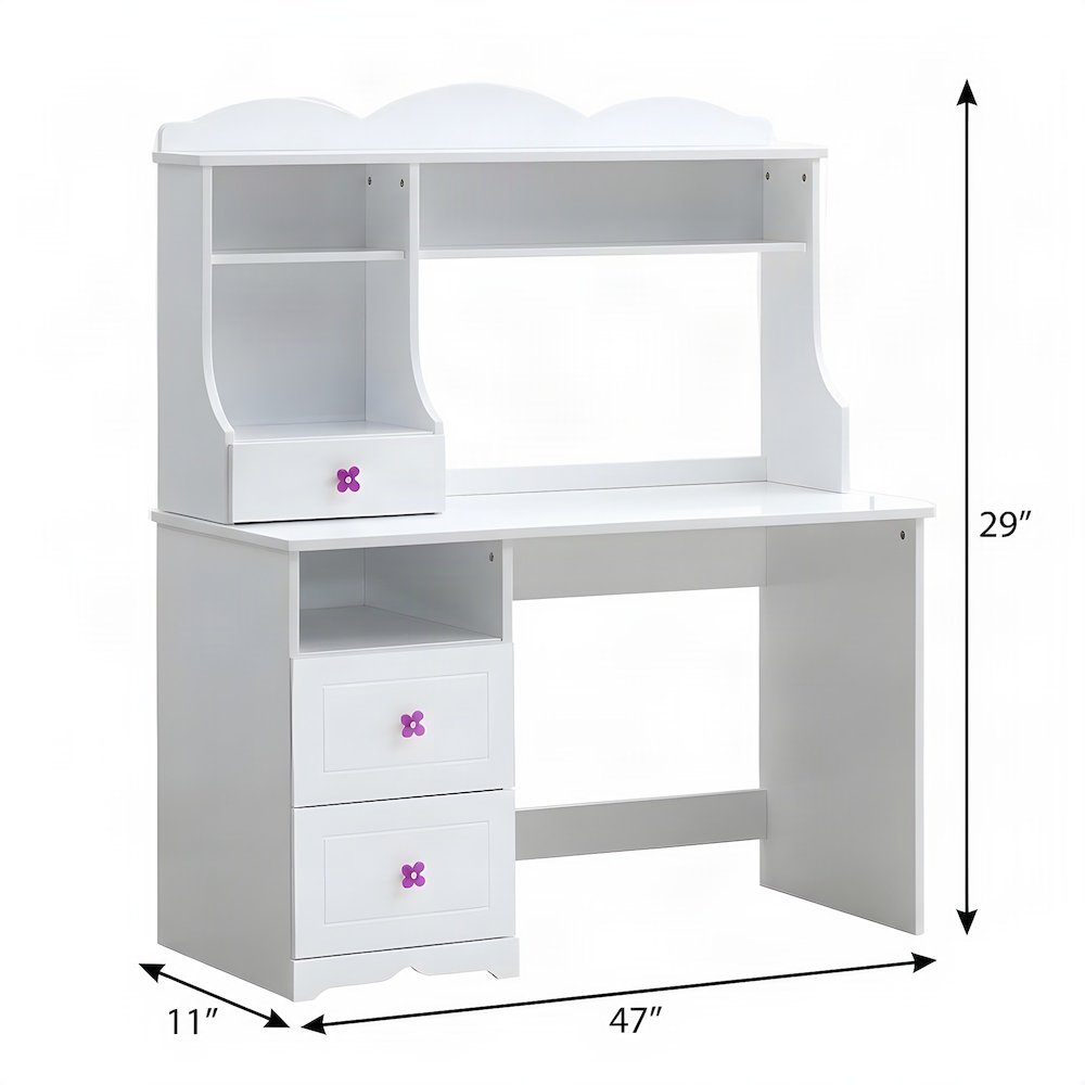 Bison Office Hutch with 1-Drawer and Transitional Wood Veneer Build, White