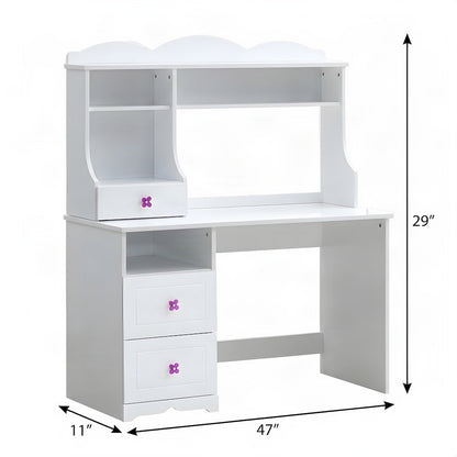 Bison Office Hutch with 1-Drawer and Transitional Wood Veneer Build, White