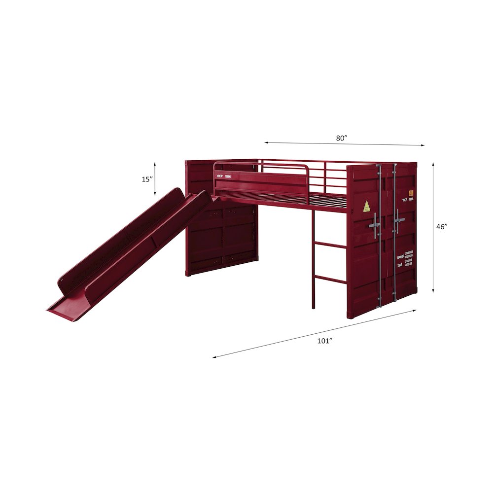 Cargo Twin Loft Bed w/Slide, Red