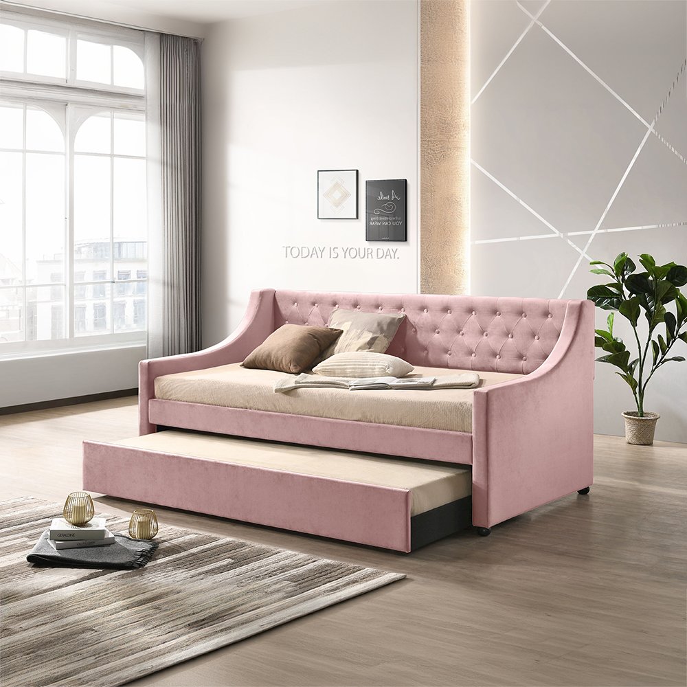 Lianna Daybed w/Trundle (Twin), Pink Velvet