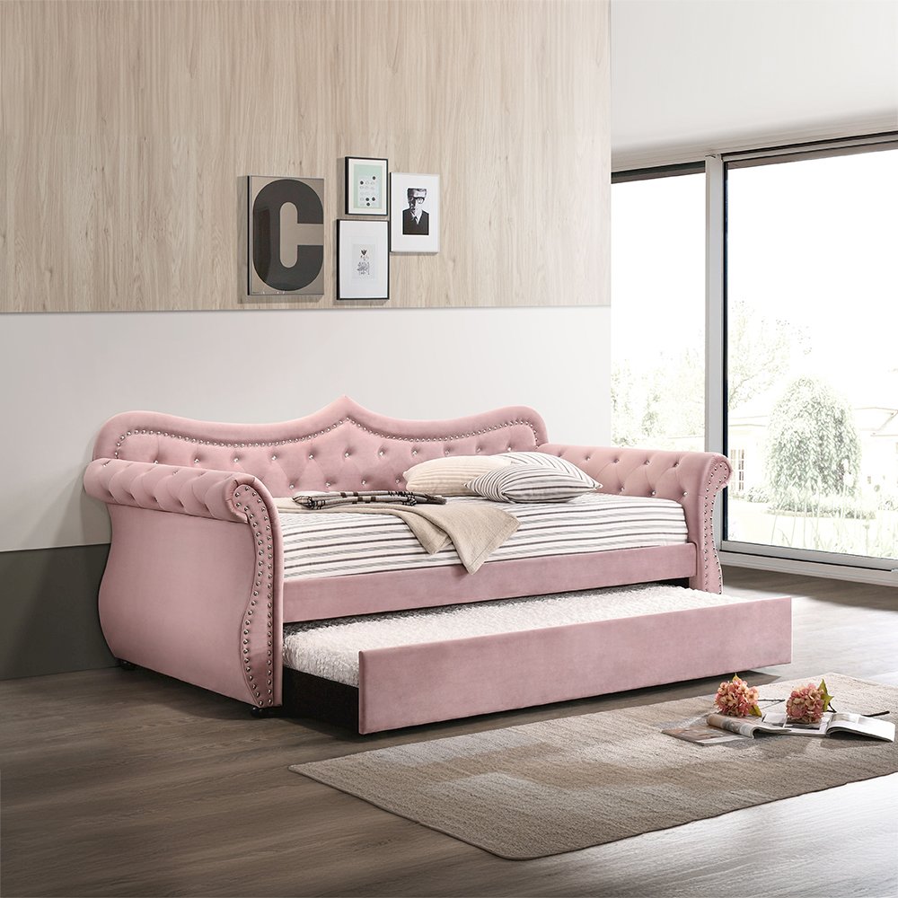 Adkins Daybed w/Trundle (Twin), Pink Velvet