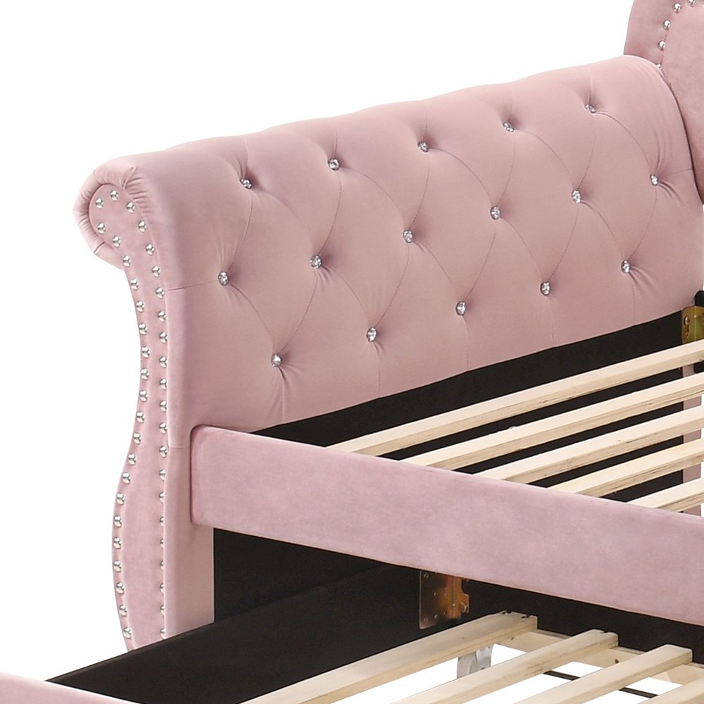 Adkins Daybed w/Trundle (Twin), Pink Velvet