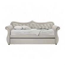 Upholstered Twin Daybed with Trundle, Rubber Wood Sofa Bed Frame, Beige Linen
