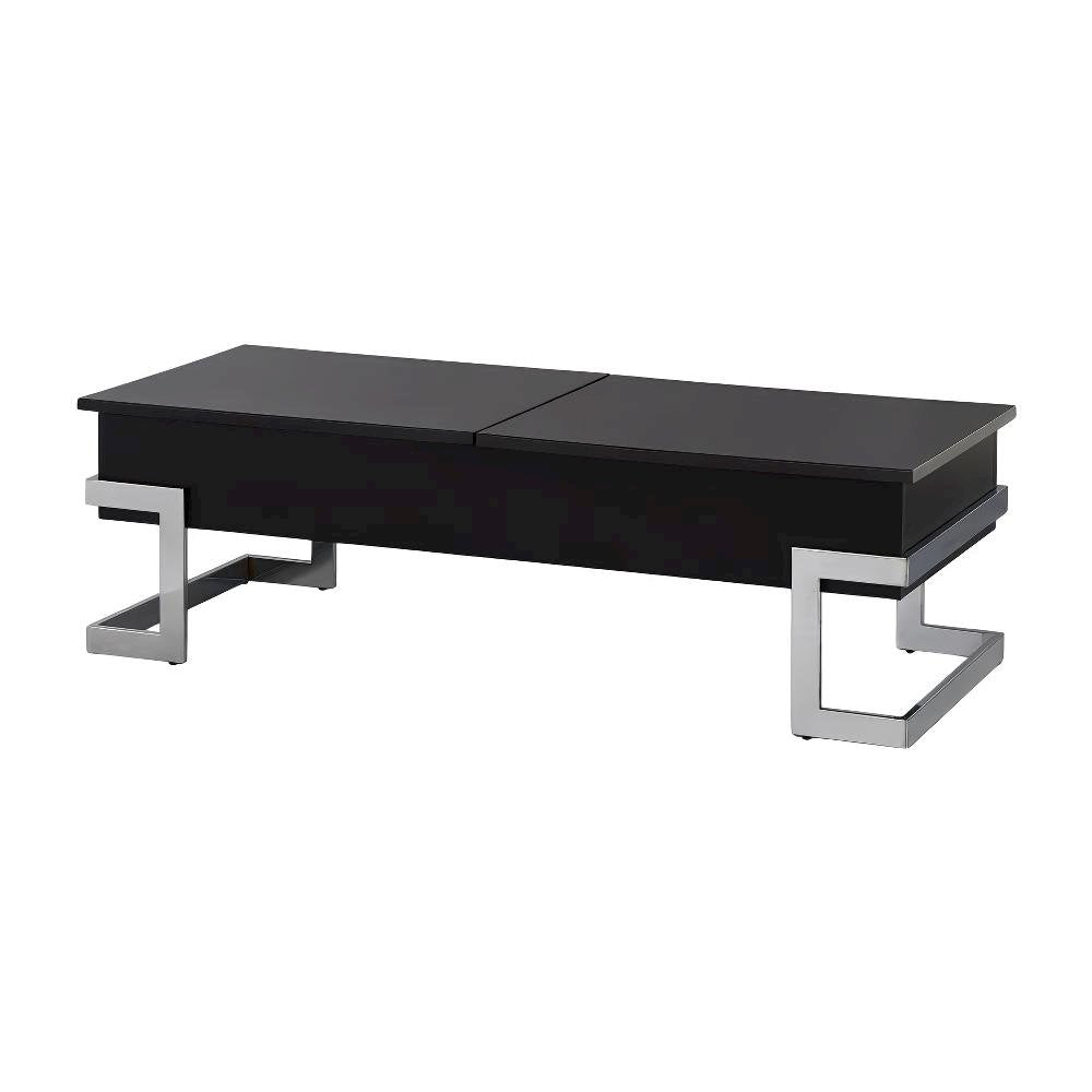 Black and Chrome Coffee Table with Lift Top Metal Wood Veneer Composite Wood