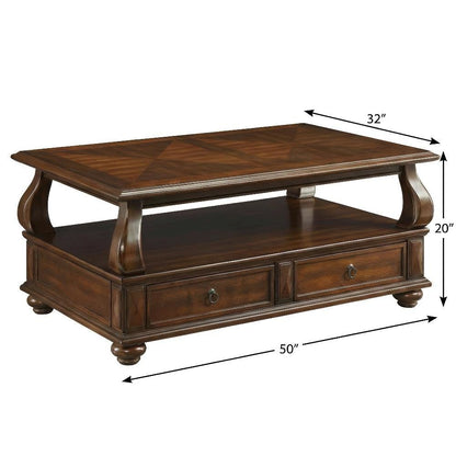 Walnut Wood Veneer Coffee Table with Rectangular Top and Transitional Design