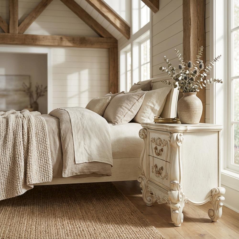 Bone White Versailles Nightstand with Modern Design and Durable Finish