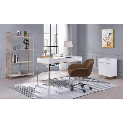 Ottey Writing Desk(Same AC00899), White High Gloss & Gold