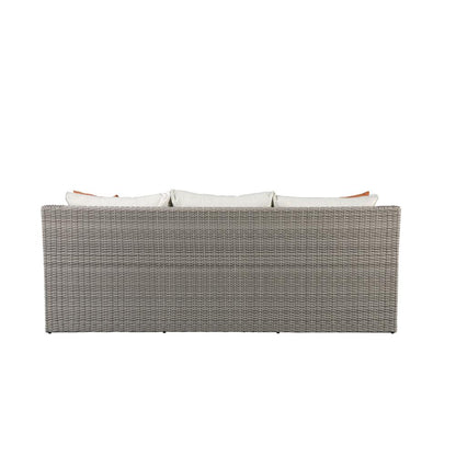 Salena Patio Sofa w/2 Pillows & 2 Ottomans, Beige Fabric & Gray Wicker