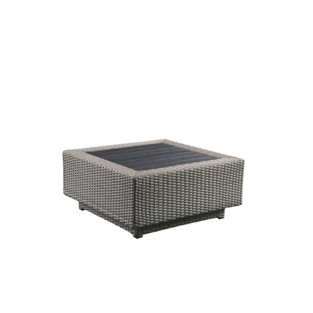 Salena Patio Sectional Sofa w/4 Pillows & Coffee Table, Beige Fabric