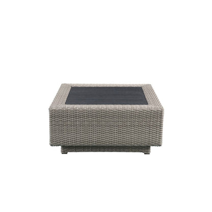 Salena Patio Sectional Sofa w/4 Pillows & Coffee Table, Beige Fabric