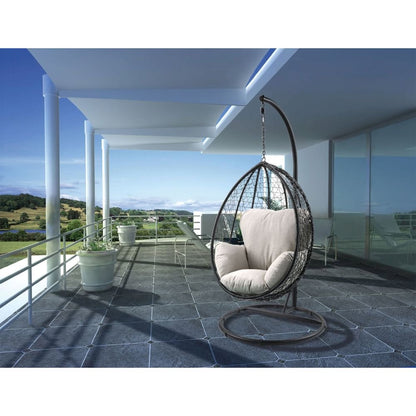 Simona Hanging Chair, Beige Fabric & Black Wicker