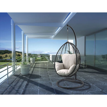 Simona Hanging Chair, Beige Fabric & Black Wicker