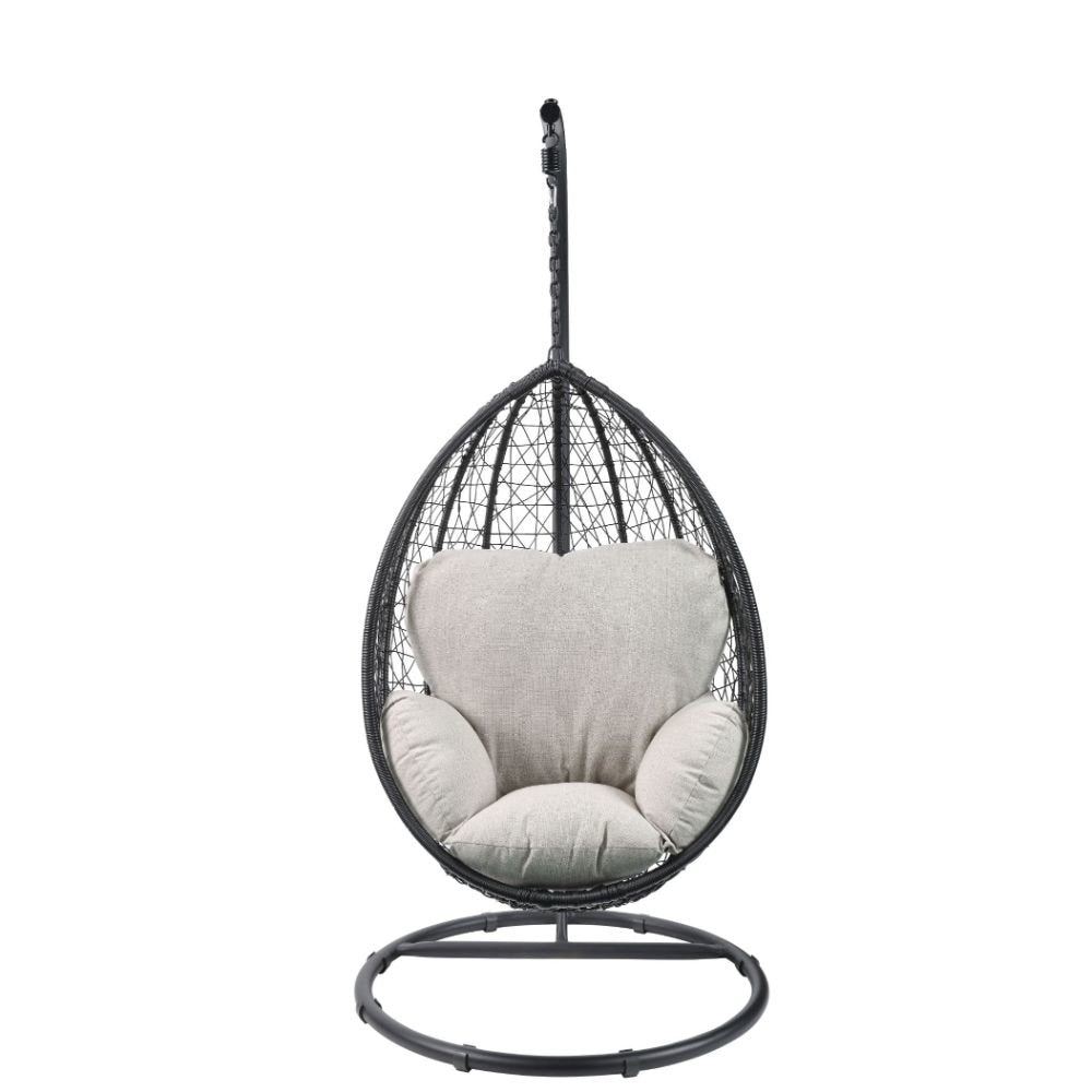Simona Hanging Chair, Beige Fabric & Black Wicker