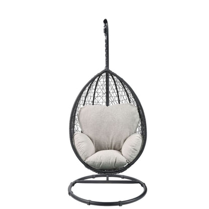 Simona Hanging Chair, Beige Fabric & Black Wicker