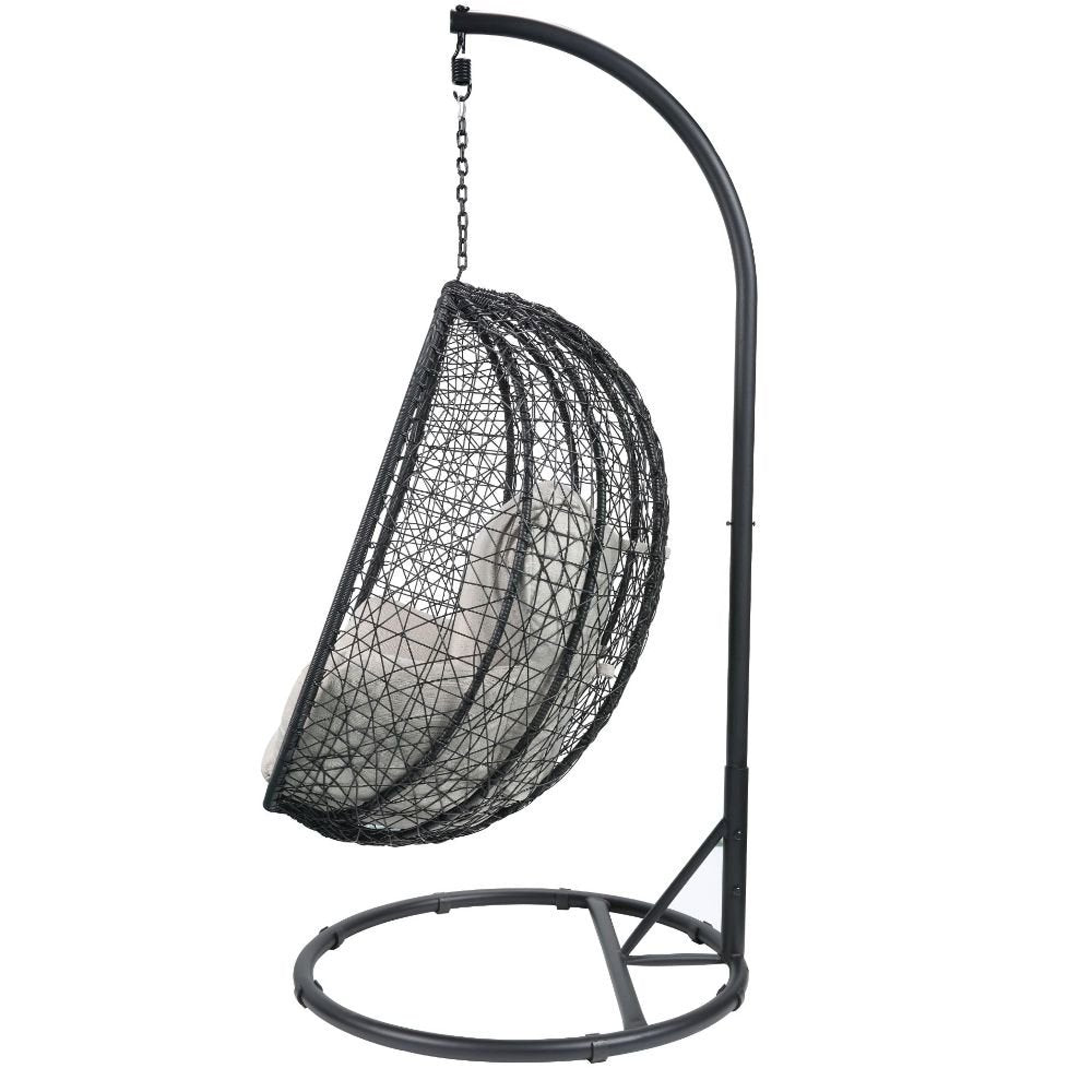 Simona Hanging Chair, Beige Fabric & Black Wicker