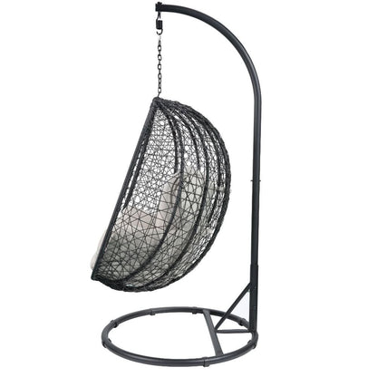 Simona Hanging Chair, Beige Fabric & Black Wicker
