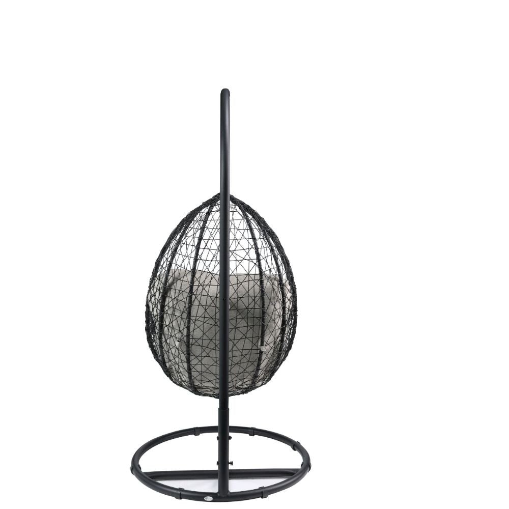 Simona Hanging Chair, Beige Fabric & Black Wicker