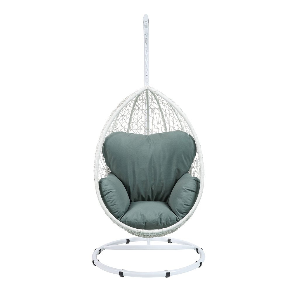 Simona Hanging Chair, Green Fabric & White Wicker