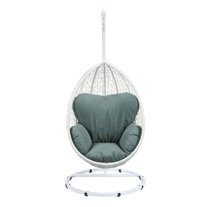 Simona Hanging Chair, Green Fabric & White Wicker