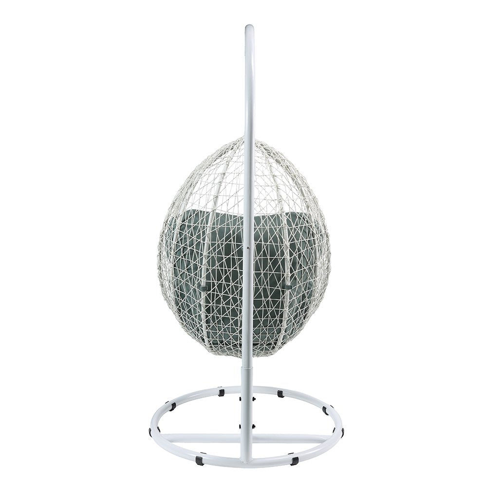 Simona Hanging Chair, Green Fabric & White Wicker