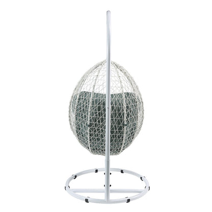 Simona Hanging Chair, Green Fabric & White Wicker