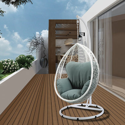 Simona Hanging Chair, Green Fabric & White Wicker