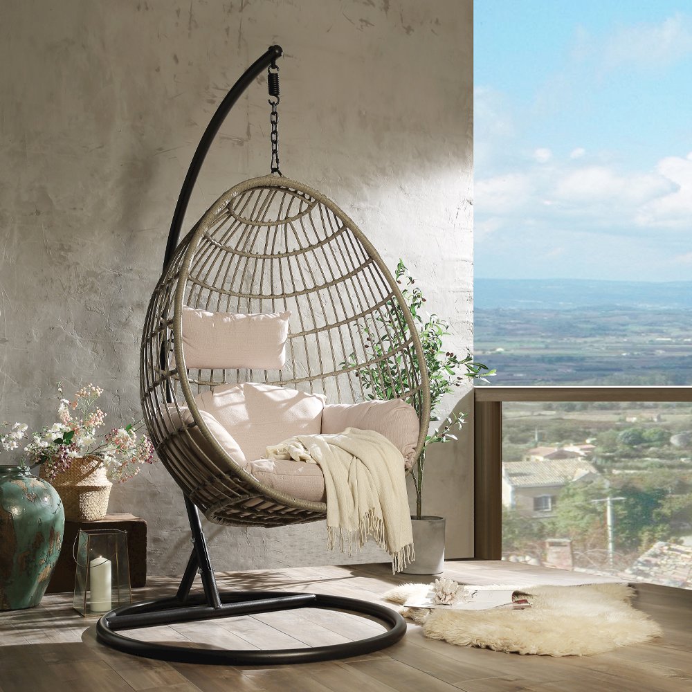 Vasant Hanging Chair, Fabric & Wicker