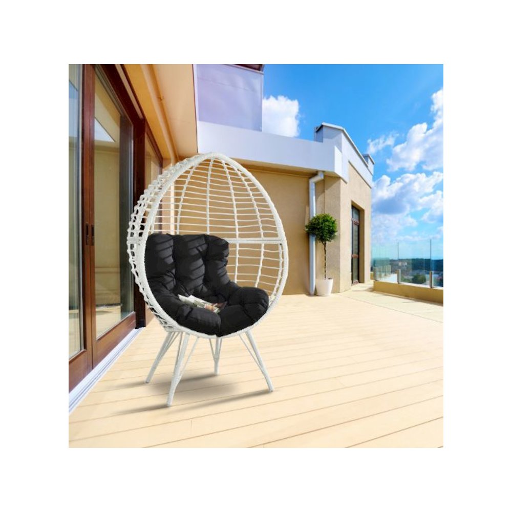 Galzed Patio Lounge Chair, Black Fabric & White Wicker