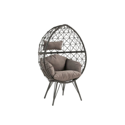 Aeven Patio Lounge Chair, Light Gray Fabric & Black Wicker