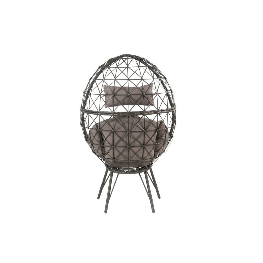 Aeven Patio Lounge Chair, Light Gray Fabric & Black Wicker