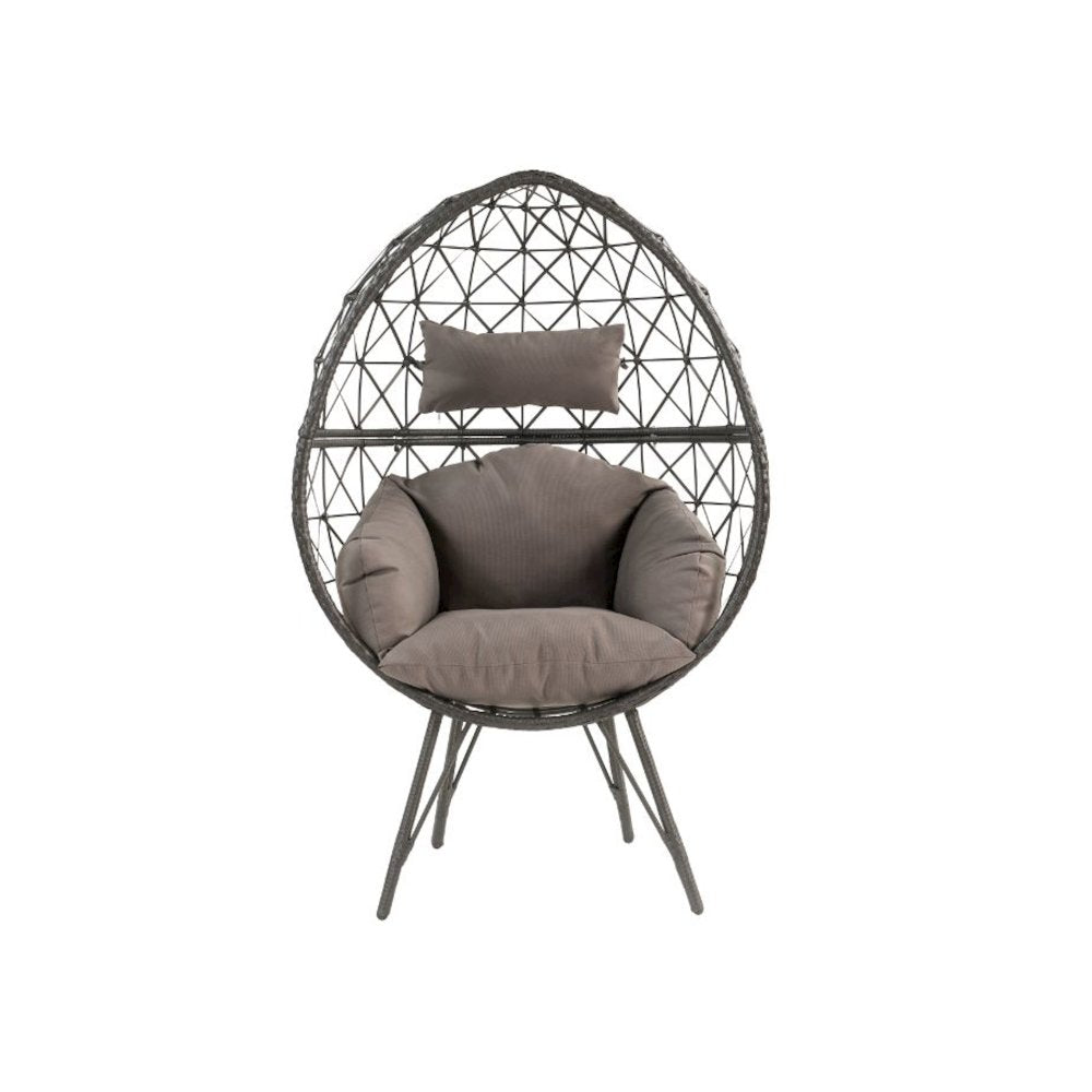 Aeven Patio Lounge Chair, Light Gray Fabric & Black Wicker